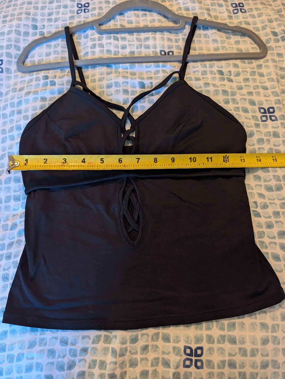 Black Strappy Women's Bathing Suit Top with Lattice Detail